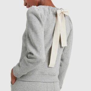 G. Goop Steiner Gray Back Tie Neck Puff Shoulder Sweatshirt M